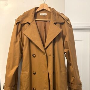 Reformation Camel Double-Breasted Trench Coat